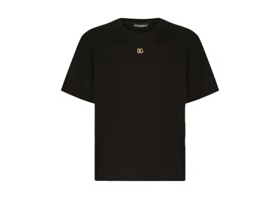 Pre-owned Dolce & Gabbana Men's  Metallic Dg Logo Cotton T-shirt In Black/gold