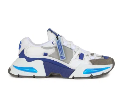 Pre-owned Dolce & Gabbana Men's  Mixedmaterial Airmaster Sneakers In White/grey/blue In Multi