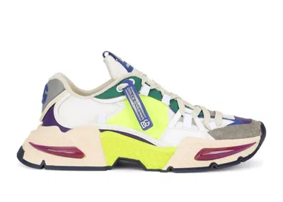 Pre-owned Dolce & Gabbana Men's  Mixedmaterial Airmaster Sneakers In White/yellow/red In Multi