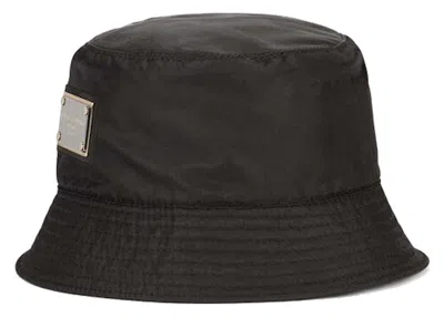 Pre-owned Dolce & Gabbana Men's  Nylon Branded Plate Bucket Hat In Black