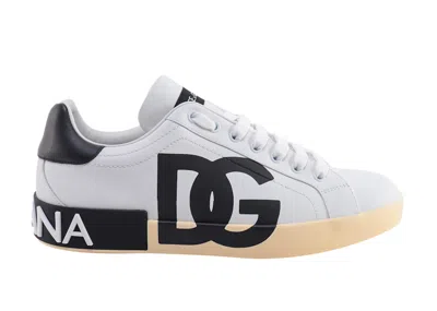 Pre-owned Dolce & Gabbana Men's  Portofino Dg Sneakers In White/black