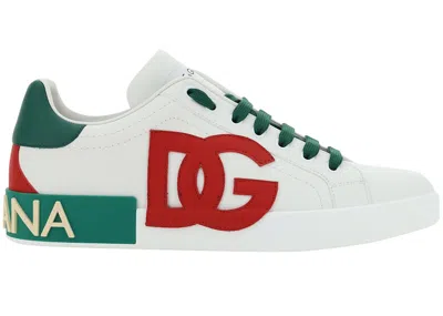 Pre-owned Dolce & Gabbana Men's  Portofino Sneakers In White/red/green
