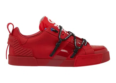 Pre-owned Dolce & Gabbana Men's  Portofino Strapped Sneakers In Red/white