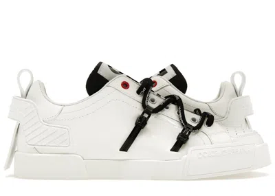 Pre-owned Dolce & Gabbana Men's  Portofino Strapped Sneakers In White/black