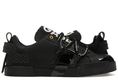 Pre-owned Dolce & Gabbana Men's  Portofino Strapped White Sneakers In Black