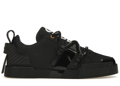 Pre-owned Dolce & Gabbana Men's  Portofino Strapped White Sneakers In Black
