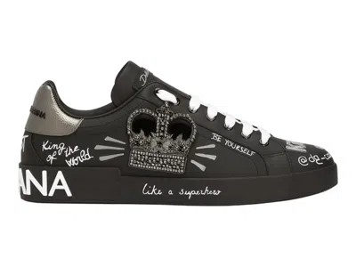 Pre-owned Dolce & Gabbana Men's  Sneaker Portofino Print Sneakers In Black