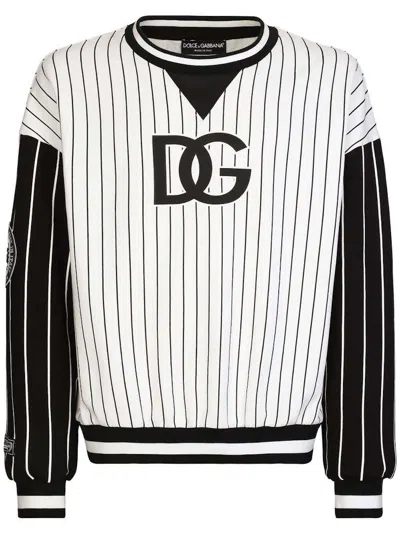 Pre-owned Dolce & Gabbana Men's  Stripepanelled Jersey Sweatshirt In White/black