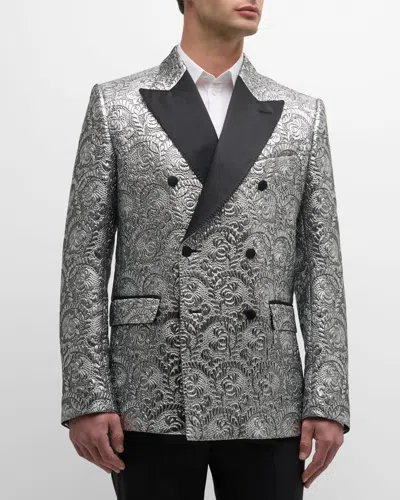 Dolce & Gabbana Men's Double-breasted Brocade Tuxedo Jacket In Metallic
