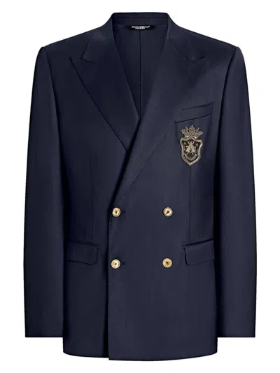DOLCE & GABBANA MEN'S DOUBLE-BREASTED WOOL JACKET WITH PATCH