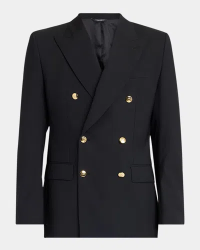 Dolce & Gabbana Double Breasted Peak Lapel Wool Suit In Black