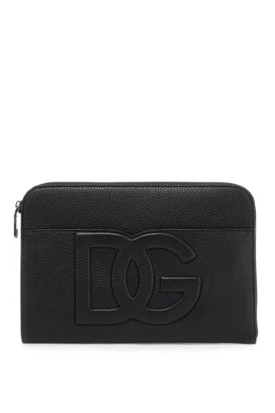 Dolce & Gabbana Embossed Leather Mini Media Pouch For Men In Nero