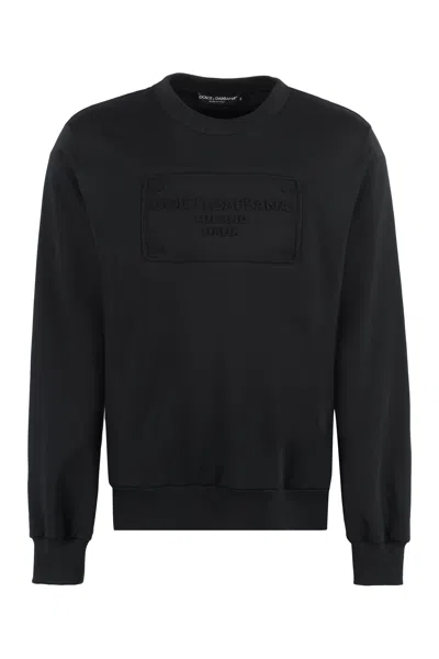 DOLCE & GABBANA MEN'S EMBOSSED LOGO DETAIL COTTON SWEATSHIRT IN BLACK