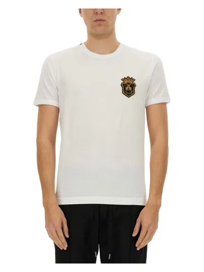 Dolce & Gabbana Men's Embroidered Logo T Shirt In White