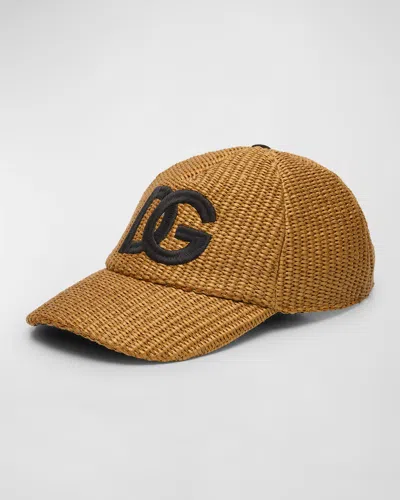 Dolce & Gabbana Logo-embroidered Interwoven Cap In Beige