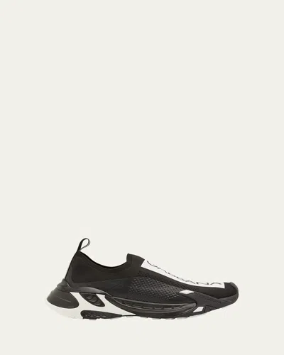 Dolce & Gabbana Men's Fast Logo-stripe Sock Sneakers In Black/white