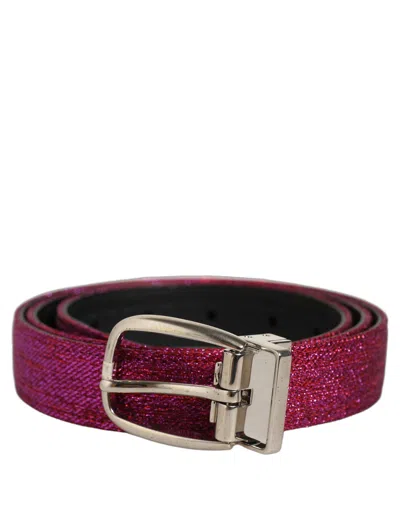 Dolce & Gabbana Men Fuchsia Glitter Silver Metal Buckle Belt In Pink