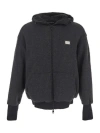 Dolce & Gabbana Navy Leather Logo Bomber In Grey