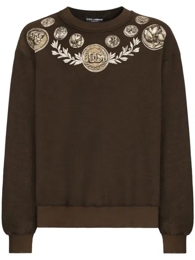 Dolce & Gabbana Men's Graphic-print Cotton Sweatshirt In Brown For Fw23