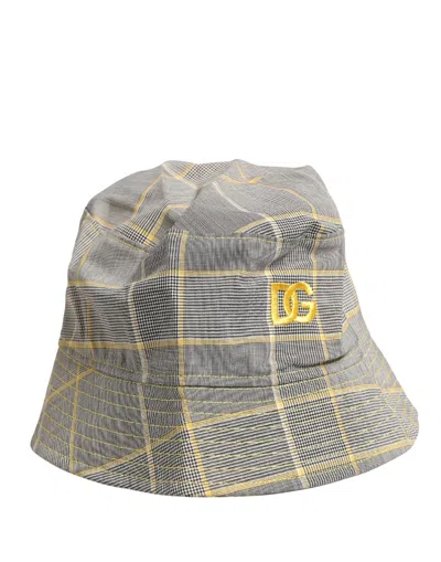 Dolce & Gabbana Men Gray Checkered Bucket Fisherman Capello Men's Hat