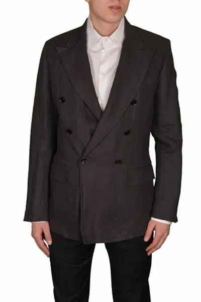 Pre-owned Dolce & Gabbana Men's Gray Linen Double Breasted Blazer Size Us 36 38 40 42 44