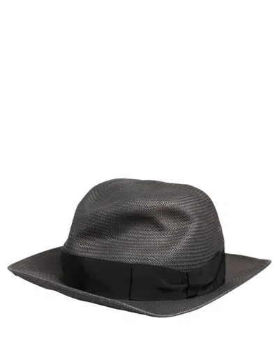 Dolce & Gabbana Men Gray Paper Woven Wide Brim Fedora Men's Hat