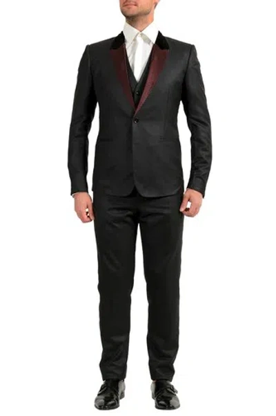 Pre-owned Dolce & Gabbana Men's Gray Silk Wool Striped Two Button Three Piece Suit In Gray/burgundy