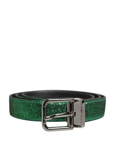 Dolce & Gabbana Men Green Lurex Polyester Metal Buckle Men's Belt