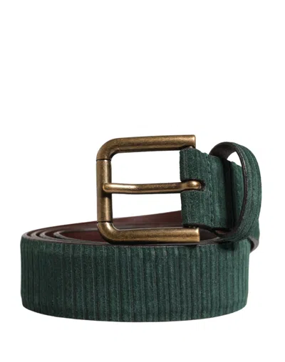 Dolce & Gabbana Men Green Velvet Leather Metal Buckle Men's Belt