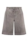 Dolce & Gabbana Garment-dyed Cotton Shorts With Logo Tag In Grey