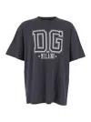 Dolce & Gabbana Men Grey Crewneck T-shirt With Logo Print On The Front In Cotton Man In Gray
