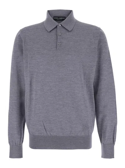 DOLCE & GABBANA DOLCE & GABBANA MEN GREY POLO SHIRT WITH CLASSIC COLLAR AND TONAL LOGO EMBROIDERY ON THE FRONT IN WO