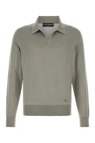 Dolce & Gabbana Men Grey Silk Polo Shirt In Green
