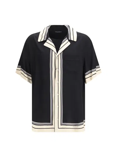 Dolce & Gabbana Men Hawaii Shirt With Logo And Striped Print In Multi