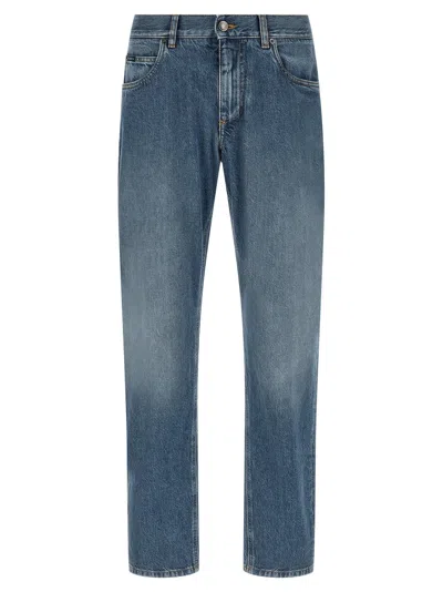Dolce & Gabbana Embroidered Straight-leg Jeans In Blue