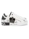 Dolce & Gabbana White Low Top Sneakers With Logo Patch On The Tongue And All-over Print In Leather Man In Multi