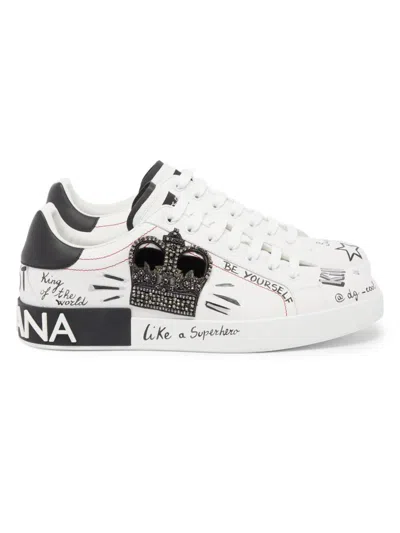 DOLCE & GABBANA MEN'S ILLUSTRATED LEATHER SNEAKERS