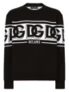 Dolce & Gabbana Black Crewneck Sweater With Dg Motif In Wool Blend Man In Blackwhite
