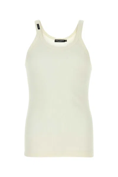 Dolce & Gabbana Gray Cotton Ribbed Sleeveless Tank Top T-shirt In White
