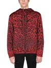 Dolce & Gabbana Men's Leopard Wind-resistant Hooded Jacket In Red