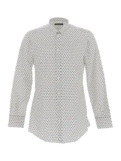 Dolce & Gabbana Men's Jacquard Logo Cotton Shirt With Rounded Hem In White For Fw23 Collection