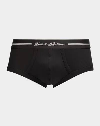 Dolce & Gabbana Men's Jersey Stretch Logo Script Briefs In Black