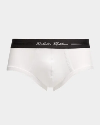Dolce & Gabbana Men's Jersey Stretch Logo Script Briefs In White