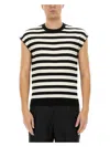 Dolce & Gabbana Black And White Sleeveless Top With Round Neck And All-over Strpied Motif In Multicolour