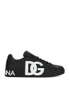 Dolce & Gabbana Portofino Sneakers In Black Calf Leather With White Logo In Black