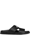Dolce & Gabbana Logo-embellished Black Leather Sandals With Moulded Footbed In Black