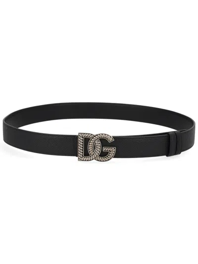 Dolce & Gabbana Men Leather Belt In Black
