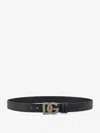 Dolce & Gabbana Men Black Belt With Logo Plaque On The Front In Leather Man In Black