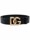 Dolce & Gabbana Men Leather Belt With Logo In Black