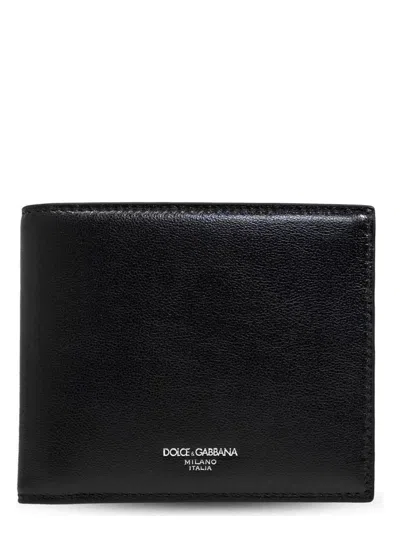 DOLCE & GABBANA MEN'S LEATHER BI-FOLD WALLET WITH LOGO